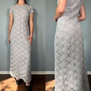 Vintage 90s Purple Dress, 1990s Lilac Lace Maxi Dress